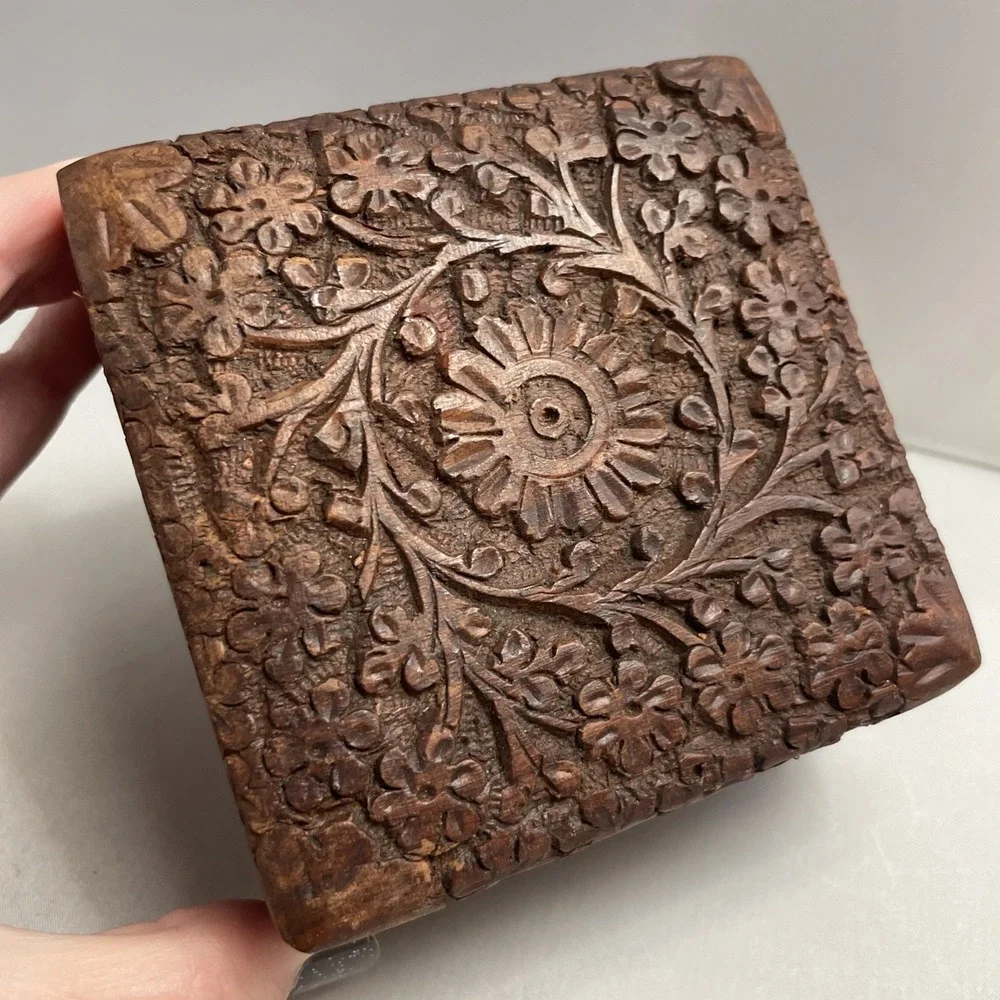 Carved Rosewood Jewelry Box For Trinket Treasure Artisan Traditional Style